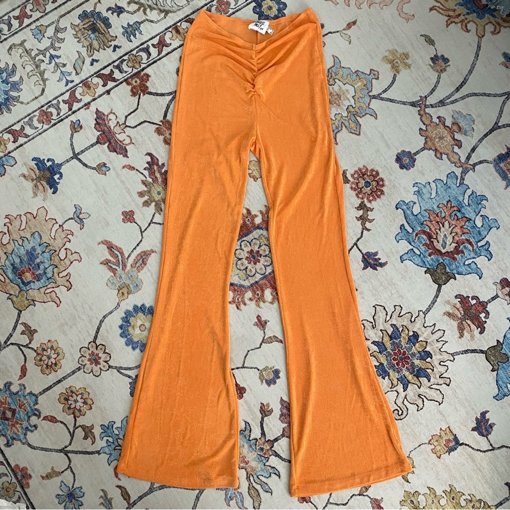 Princess Poly Orange Slinky Ruched Front Flared Pants